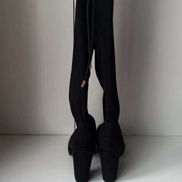 Bamboo Women Black Over Knee Heeled Boots block Heels With Straps Size 9 Zipper - Picture 7 of 10